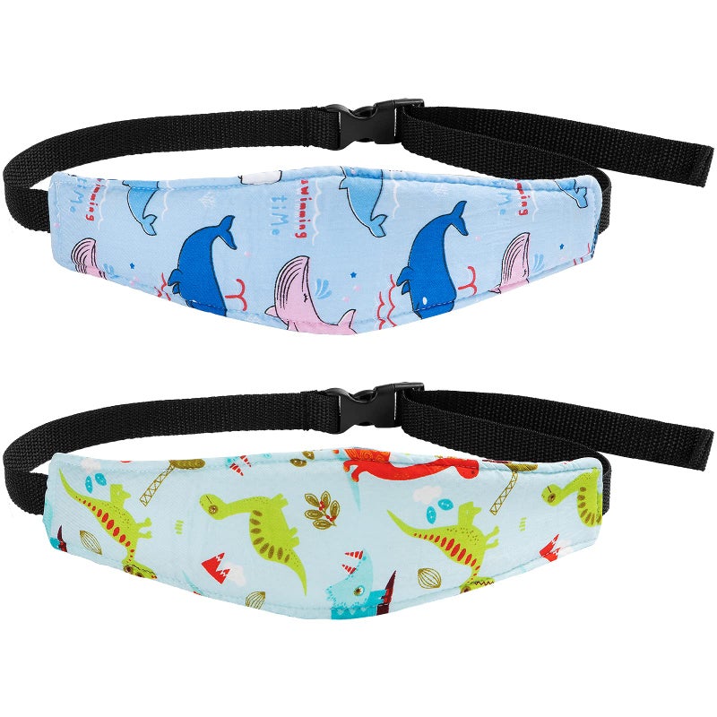 HESTYA 2 Pieces Baby Carseat Head Support Band Strap Headrest Stroller Seat Sleeping Headrest Neck Relief Head Strap Headband for Kids Children Toddler Infant(Dinosaur and Dolphin) - Image 1