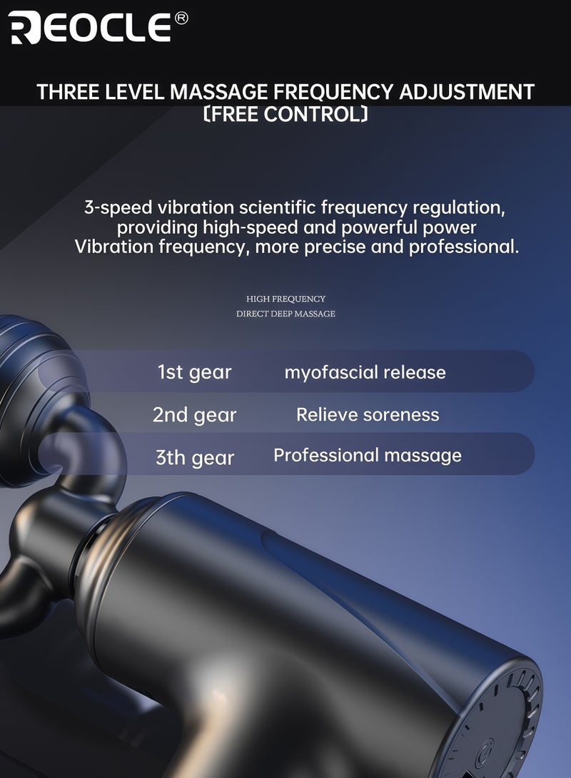 REOCLE Dual-Head Massage Gun Deep Tissue Muscle Massager for Pain Relief 3-Speed Adjustable Long-Lasting Battery Professional Recovery Tool Suitable for Athletes and Daily Use - Image 5