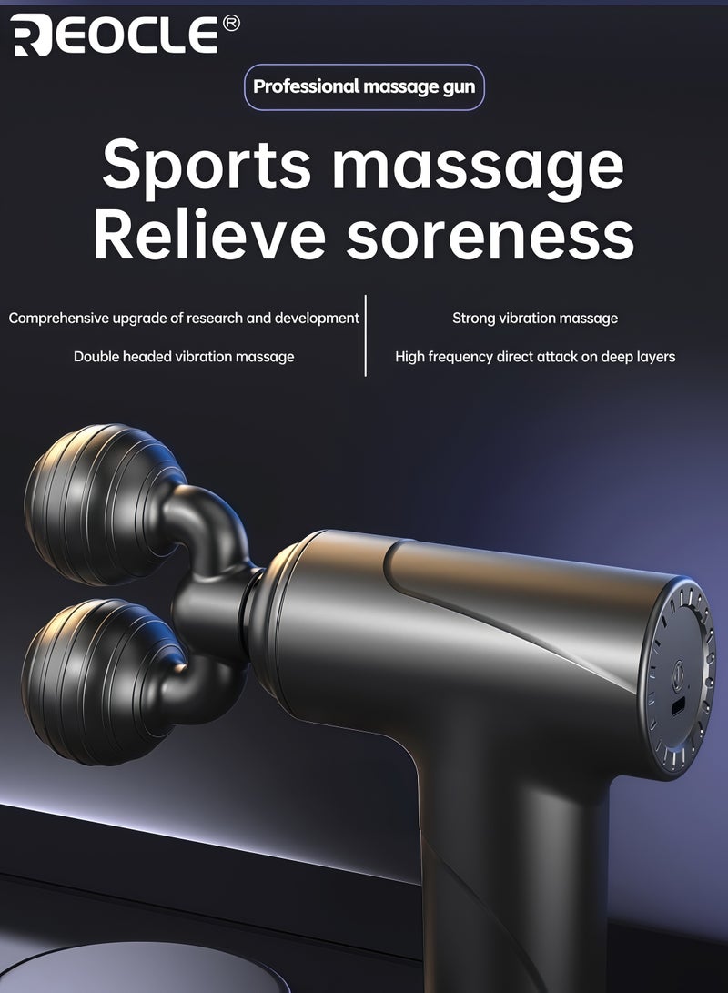 REOCLE Dual-Head Massage Gun Deep Tissue Muscle Massager for Pain Relief 3-Speed Adjustable Long-Lasting Battery Professional Recovery Tool Suitable for Athletes and Daily Use - Image 2