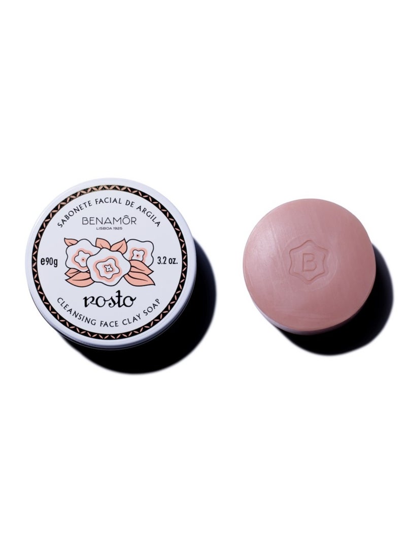 BENAMÕR Rosto Clay Face Soap – Cleansing Facial Soap with Pink & White Clays and Organic Rose Extract | Purifies Without Drying – 90g - Image 1