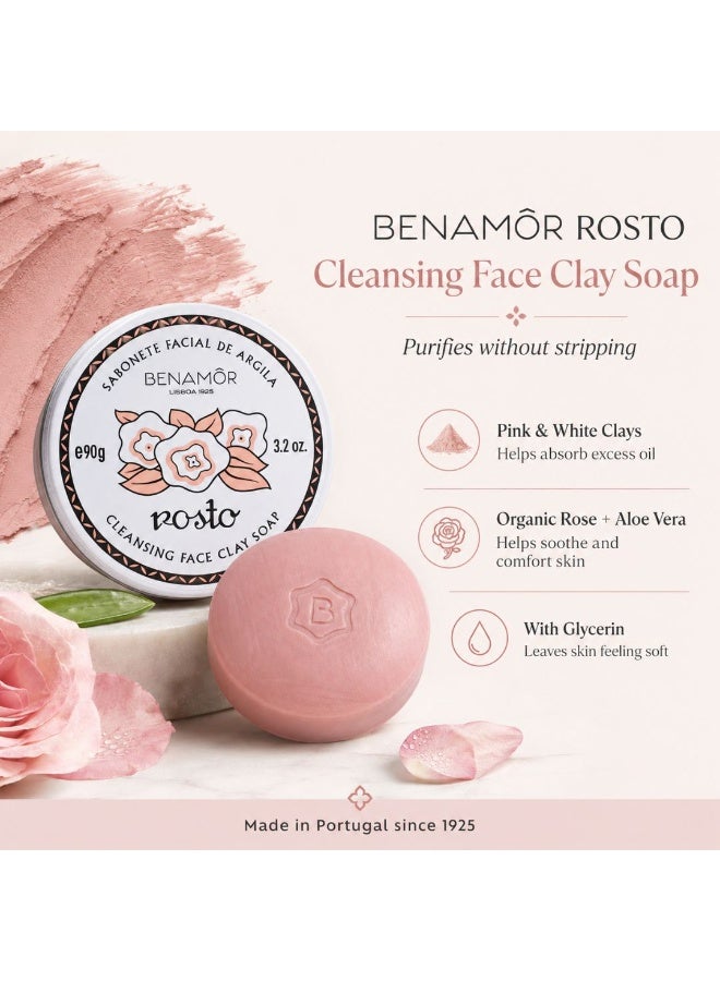 BENAMÕR Rosto Clay Face Soap – Cleansing Facial Soap with Pink & White Clays and Organic Rose Extract | Purifies Without Drying – 90g - Image 2