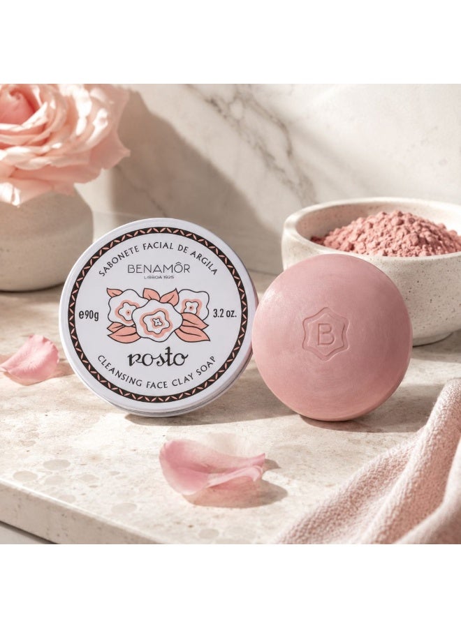 BENAMÕR Rosto Clay Face Soap – Cleansing Facial Soap with Pink & White Clays and Organic Rose Extract | Purifies Without Drying – 90g - Image 3