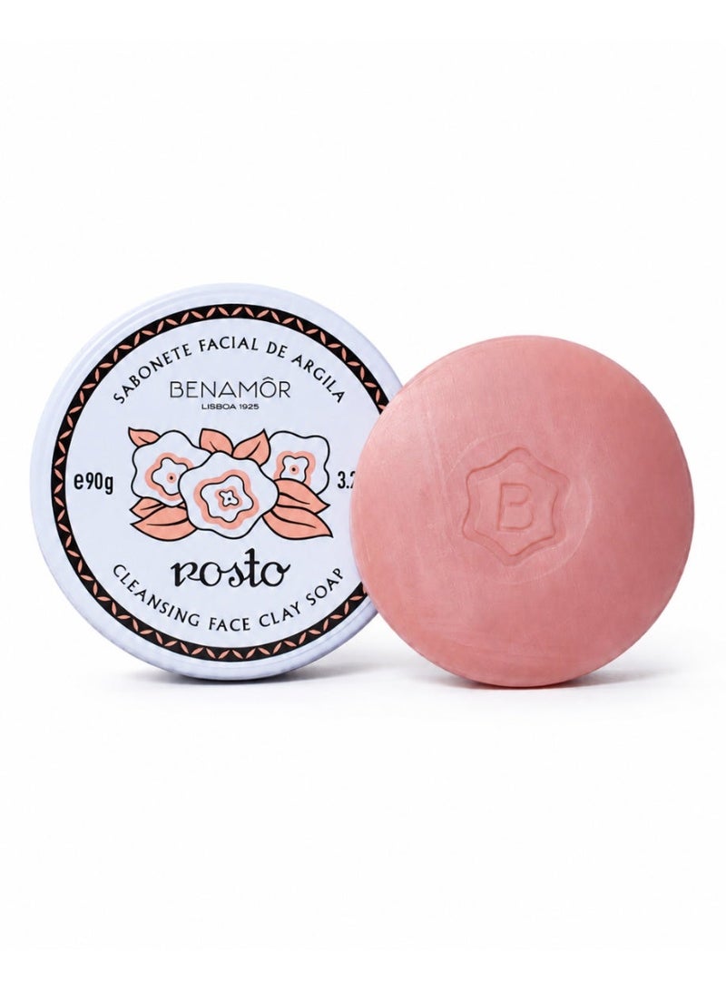 BENAMÕR Rosto Clay Face Soap – Cleansing Facial Soap with Pink & White Clays and Organic Rose Extract | Purifies Without Drying – 90g - Image 1
