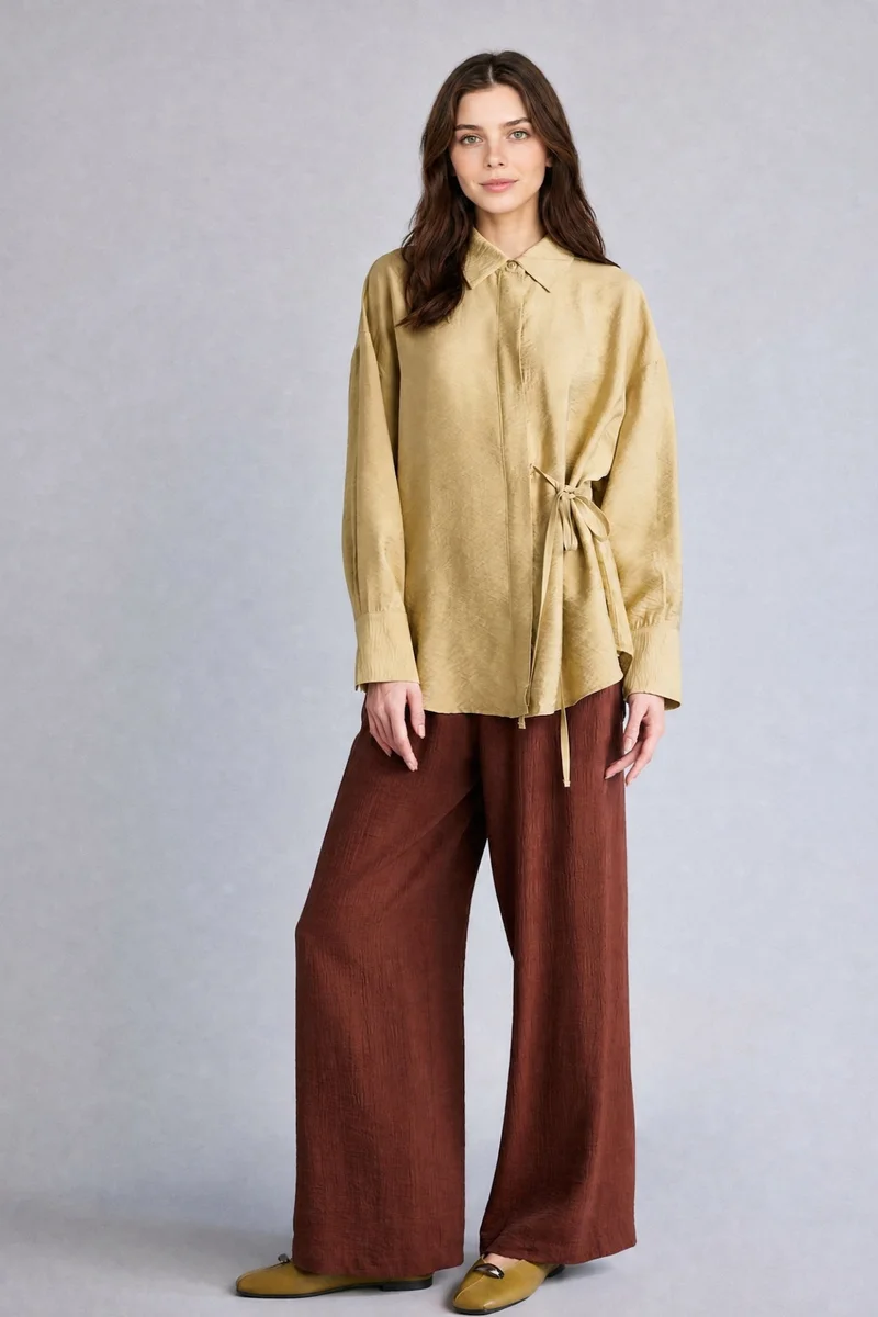 ديفاكتو Wide Leg Crinkle Fabric Trousers