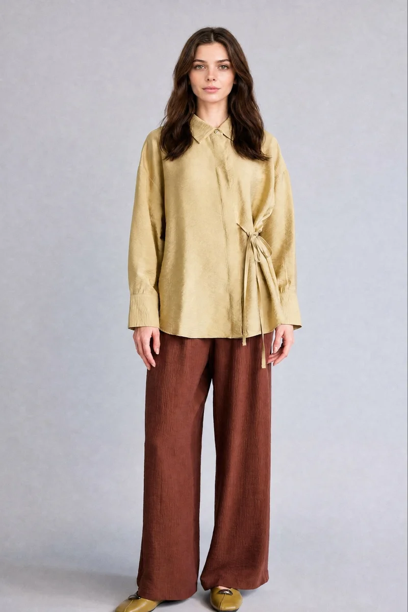 ديفاكتو Wide Leg Crinkle Fabric Trousers