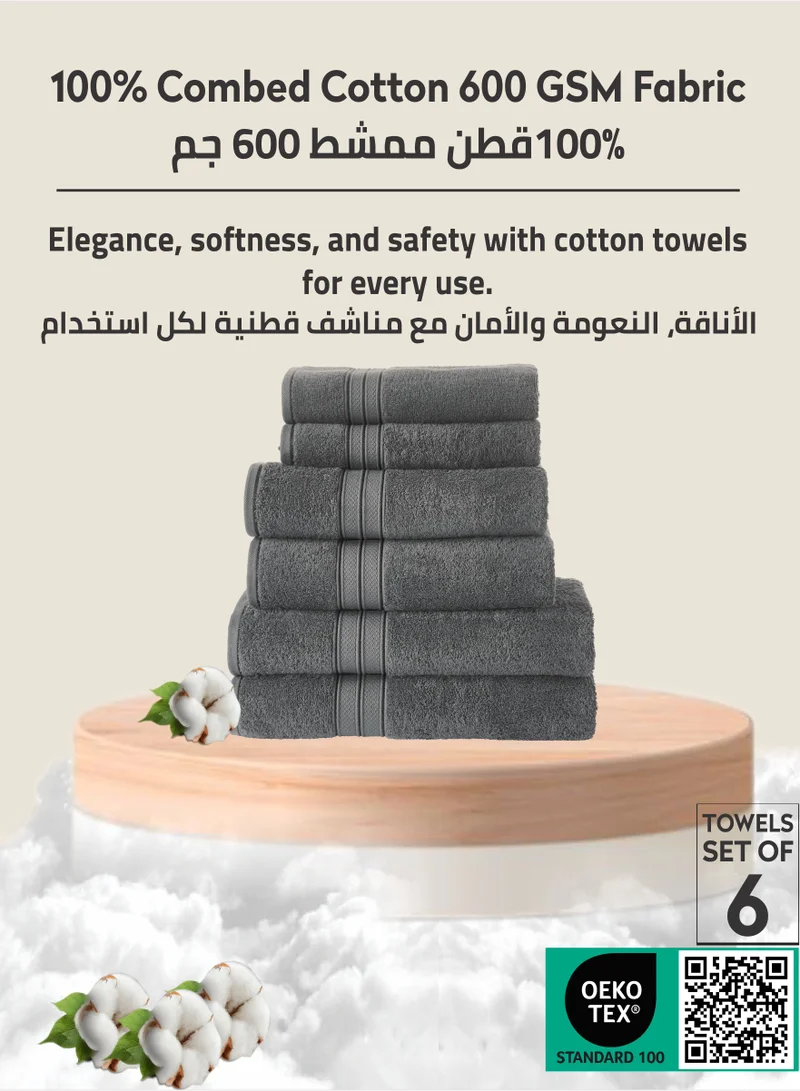 Donetella Premium Towel 6-Pcs Set, 100% Combed Cotton 600 GSM, Highly Absorbent, Quick Dry Towel Set Include 2 Bath Towel, 2 Bath Sheet, 2 Hand Towel, Best Set for Bathroom Gym, Hotel And Spa,Grey