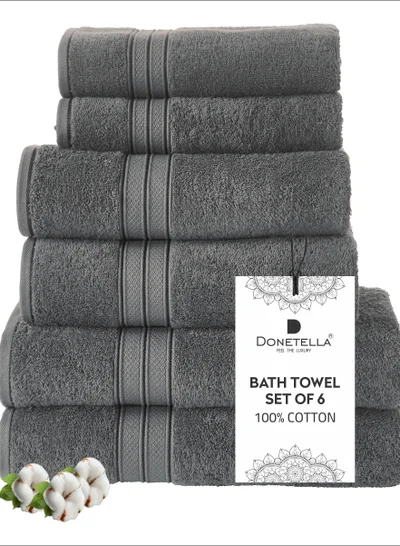 Donetella Premium Towel 6-Pcs Set, 100% Combed Cotton 600 GSM, Highly Absorbent, Quick Dry Towel Set Include 2 Bath Towel, 2 Bath Sheet, 2 Hand Towel, Best Set for Bathroom Gym, Hotel And Spa,Grey