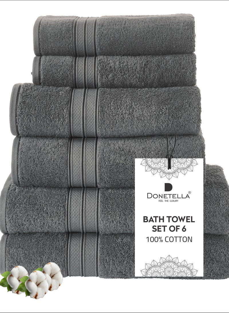 دوناتيلا قسط منشفة 6 قطع مجموعة ، 100 ٪ بتمشيط القطن 600 غسم ، ماصة للغاية ، سريعة الجافة منشفة مجموعة تشمل 2 منشفة حمام ، 2 ورقة حمام ، 2 منشفة اليد ، أفضل مجموعة للحمام رياضة ، فندق وسبا ، رمادي - Image 1