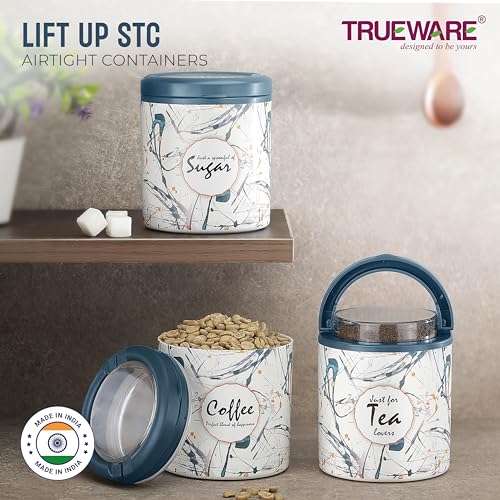 TRUEWARE Lift up Sugar Tea Coffee Container | Set of 3 | Green | Container | 750 ML Each | Air tight | BPA Free | 100% Food Grade | Odour Proof | Kitchen Storage | Kitchen accessories | Kitchen Jar - Image 5