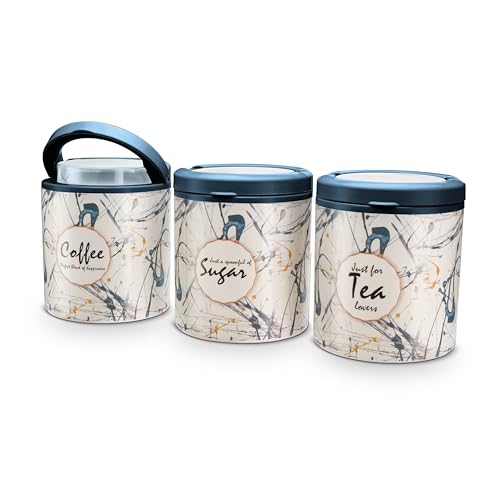 TRUEWARE Lift up Sugar Tea Coffee Container | Set of 3 | Green | Container | 750 ML Each | Air tight | BPA Free | 100% Food Grade | Odour Proof | Kitchen Storage | Kitchen accessories | Kitchen Jar - Image 1