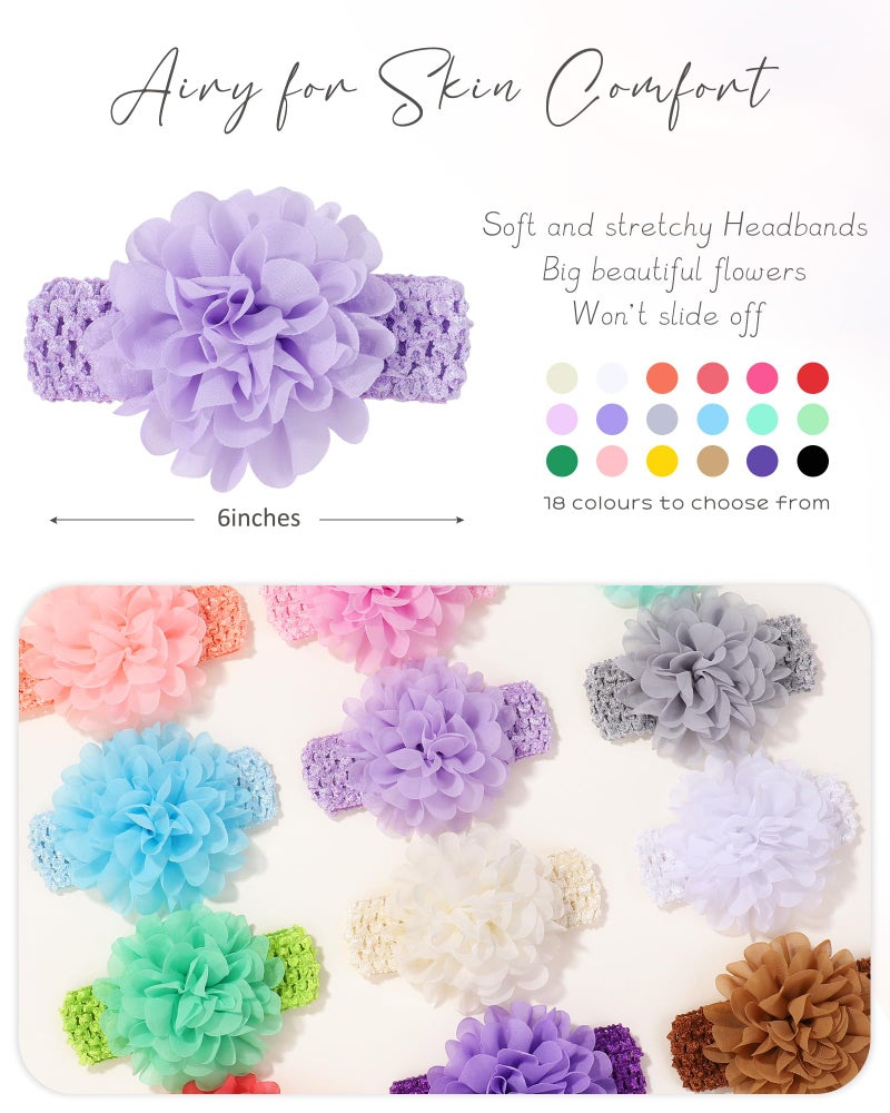 jollybows 18pcs Baby Girls Headband Chiffon Flower Soft Stretchy Hair Band Hair Accessories for Baby Girls Newborns Infants Toddlers and Kids - Image 2