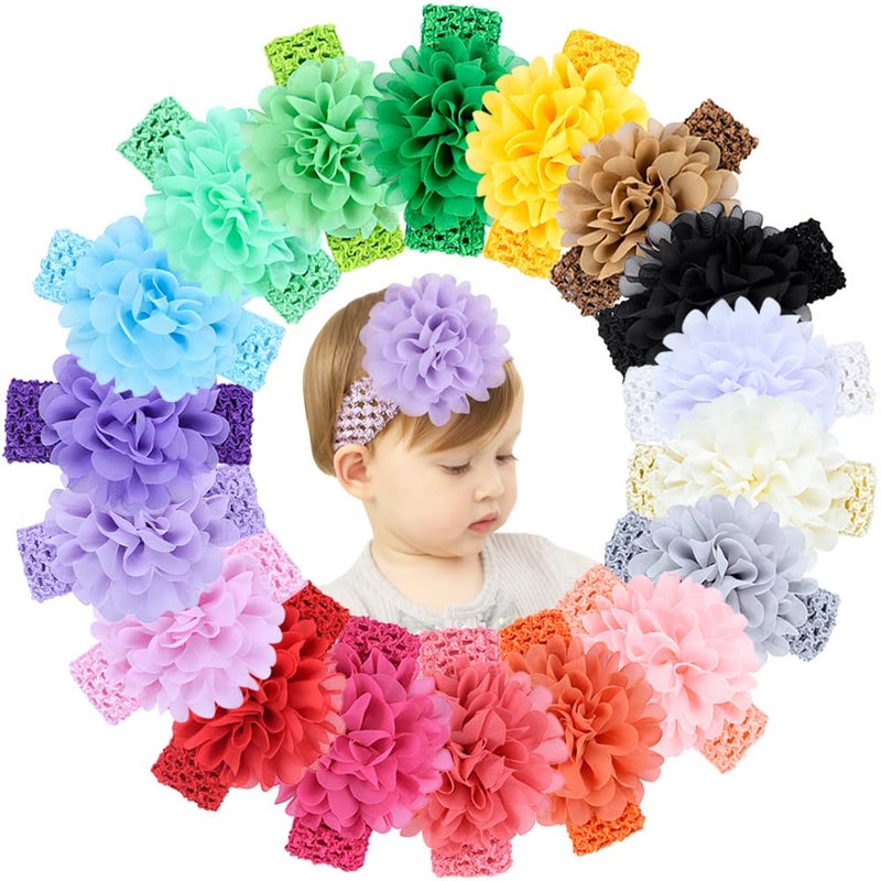 jollybows 18pcs Baby Girls Headband Chiffon Flower Soft Stretchy Hair Band Hair Accessories for Baby Girls Newborns Infants Toddlers and Kids - Image 1