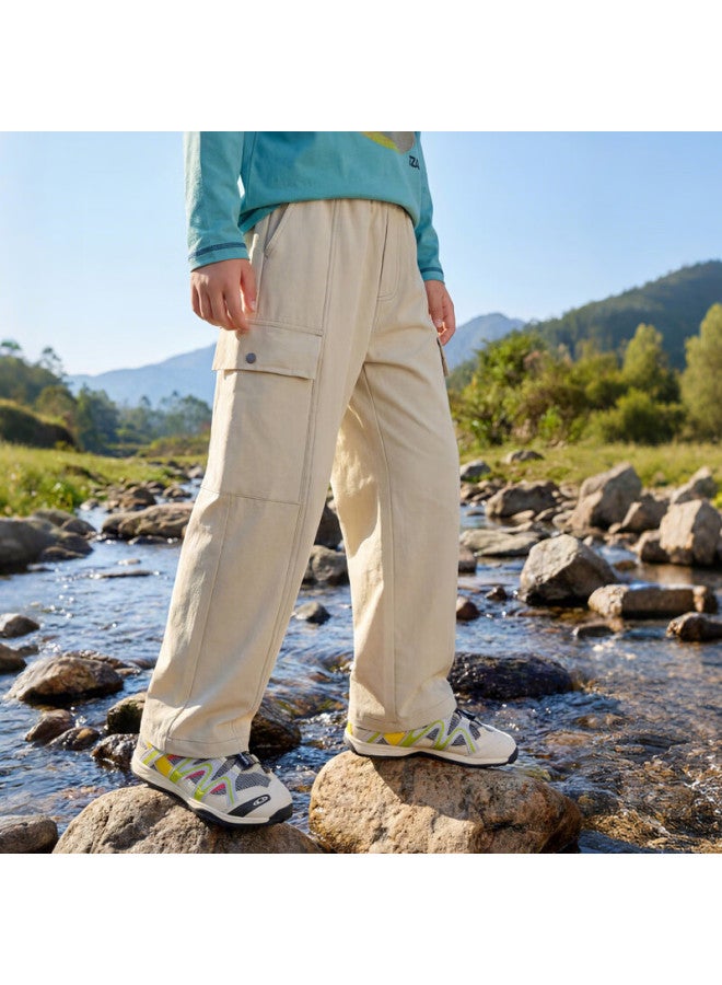 Ebaer Kids Casual Pants Spring Autumn Girls Outdoor Straight Pants Boys Sports Trousers Almond Beige 140 - Image 1