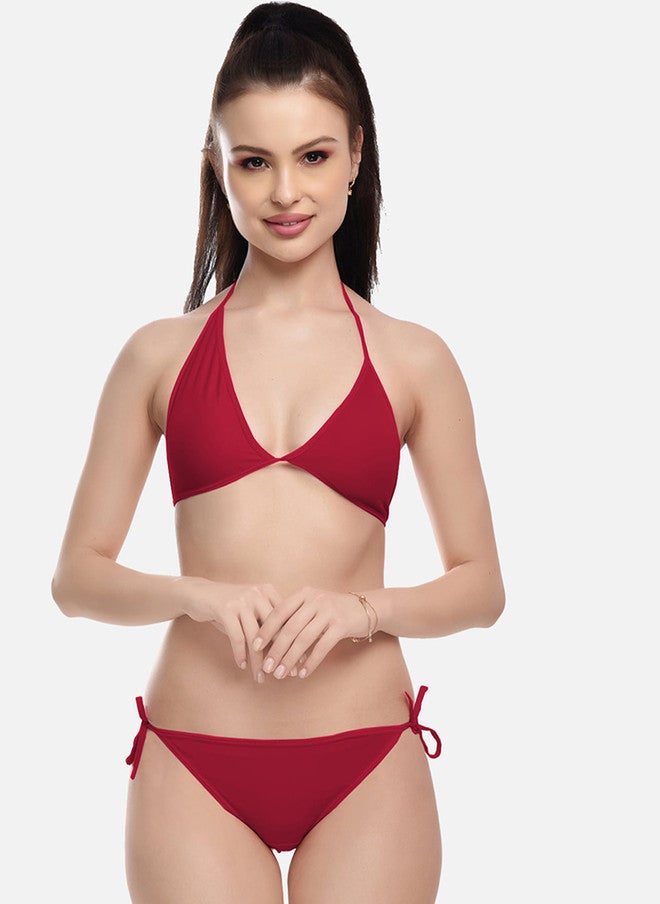 FIMS Women Pack of 3 Solid Bikini Sets in Violet, Navy Blue, and Maroon - Image 2