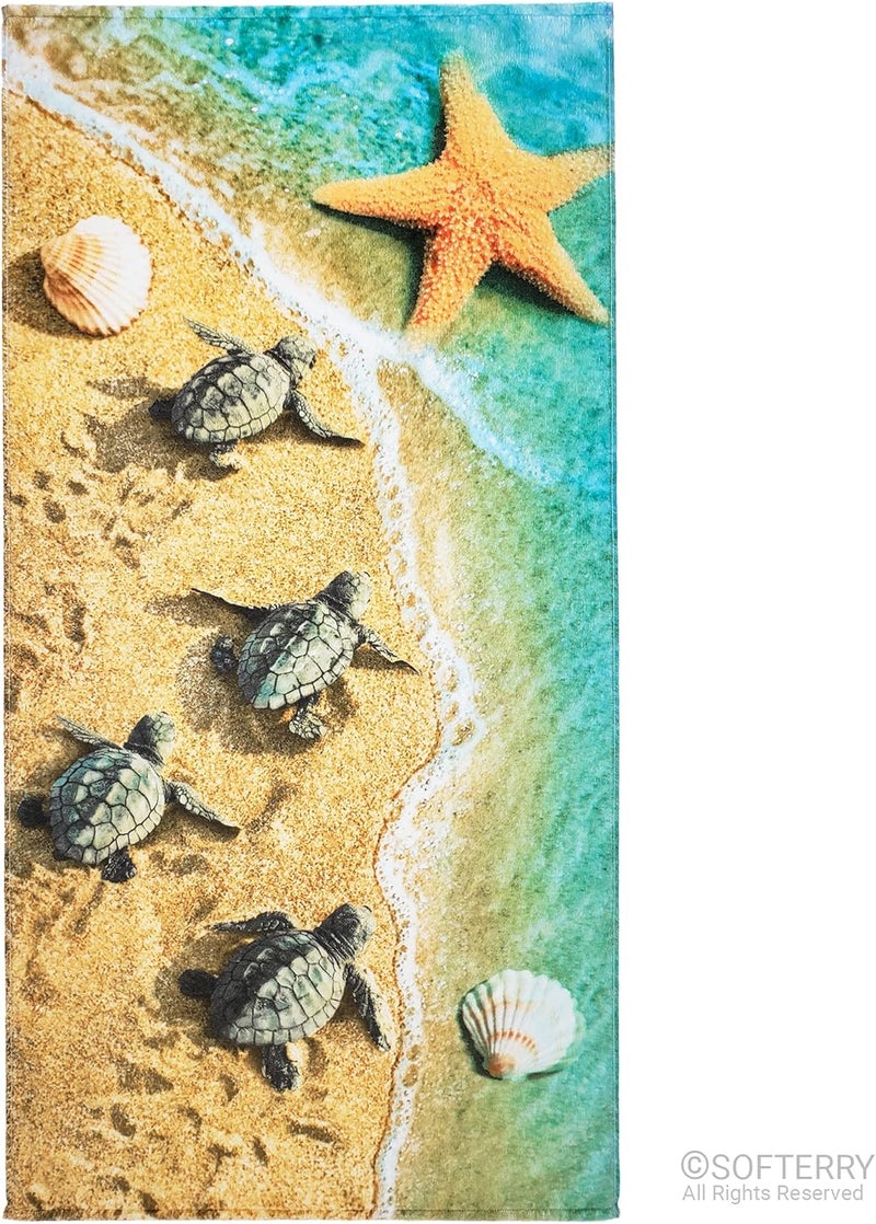 Softerry Softerry  Baby Turtles Beach Towel 30 x 60 inches 76 x 152cm 100 Cotton Soft and Absorbent 30 in x 60 in Baby Turtles - Image 3
