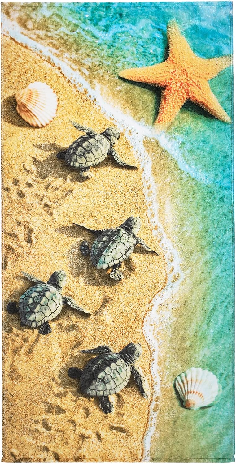 Softerry Softerry  Baby Turtles Beach Towel 30 x 60 inches 76 x 152cm 100 Cotton Soft and Absorbent 30 in x 60 in Baby Turtles - Image 1