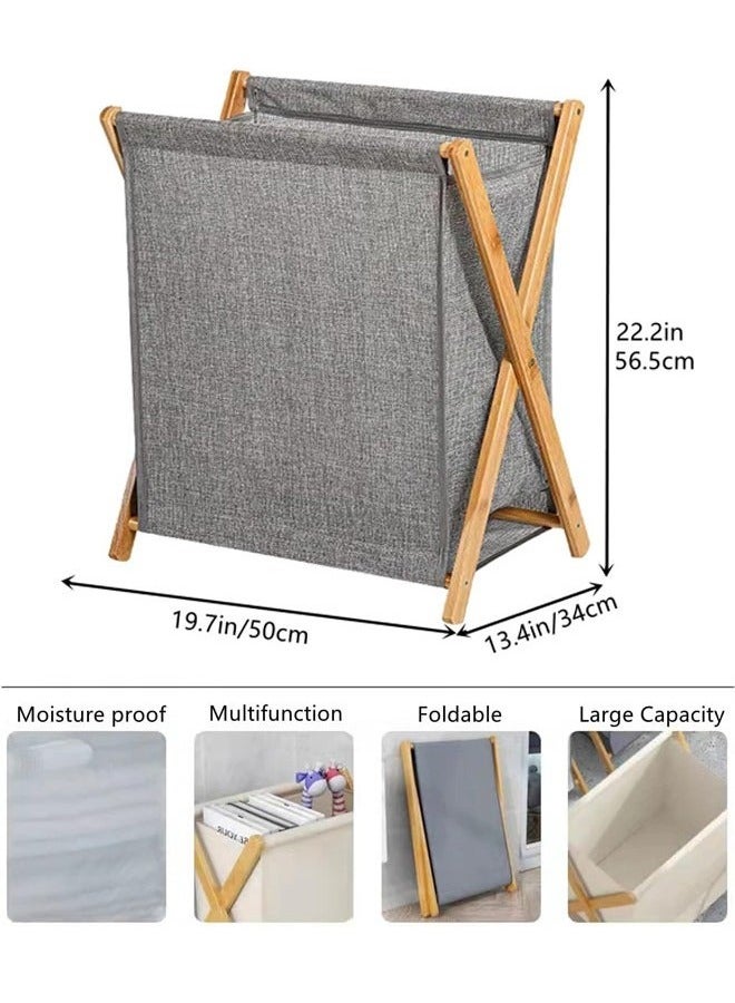 MIXDE Bamboo Laundry Hampers, Portable and Collapsible Folding Clothes Laundry Basket Storage with Removable Liner Bag, for Hotel and Bathroom Usage X Frame Laundry Baskets (Grey) - Image 4