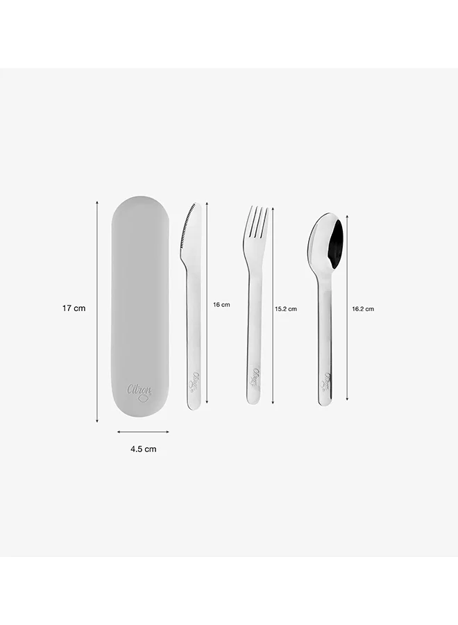 سترون Stainless Steel Cutlery Set With Pouch, Eco - Friendly Utensils For On The Go Dining - Caramel