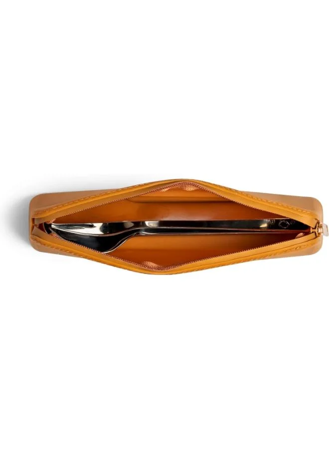 سترون Stainless Steel Cutlery Set With Pouch, Eco - Friendly Utensils For On The Go Dining - Caramel