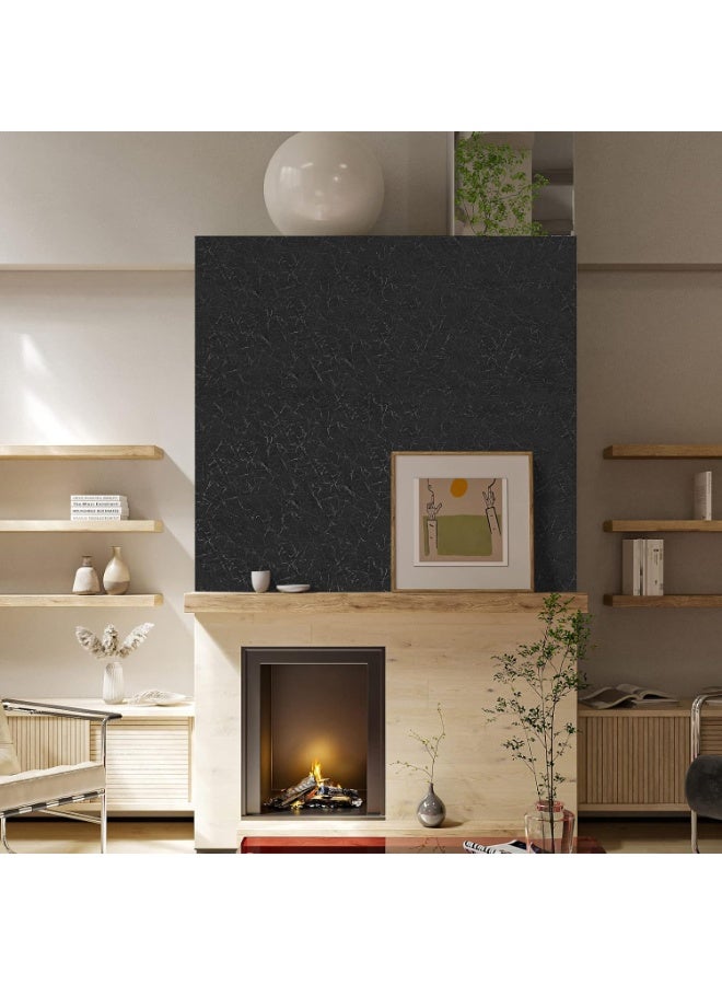 DELGREEN 1 Roll Black Silk Wallpaper Embossed Self Adhesive Peel and Stick Wallpaper Contact Paper Removable Waterproof Kitchen Vinyl Wrap Cabinet Furniture Textured Renter Friendly Wall Gift Paper（40*500cm） - Image 3
