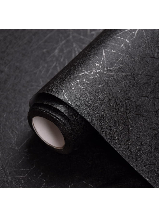 DELGREEN 1 Roll Black Silk Wallpaper Embossed Self Adhesive Peel and Stick Wallpaper Contact Paper Removable Waterproof Kitchen Vinyl Wrap Cabinet Furniture Textured Renter Friendly Wall Gift Paper（40*500cm） - Image 1