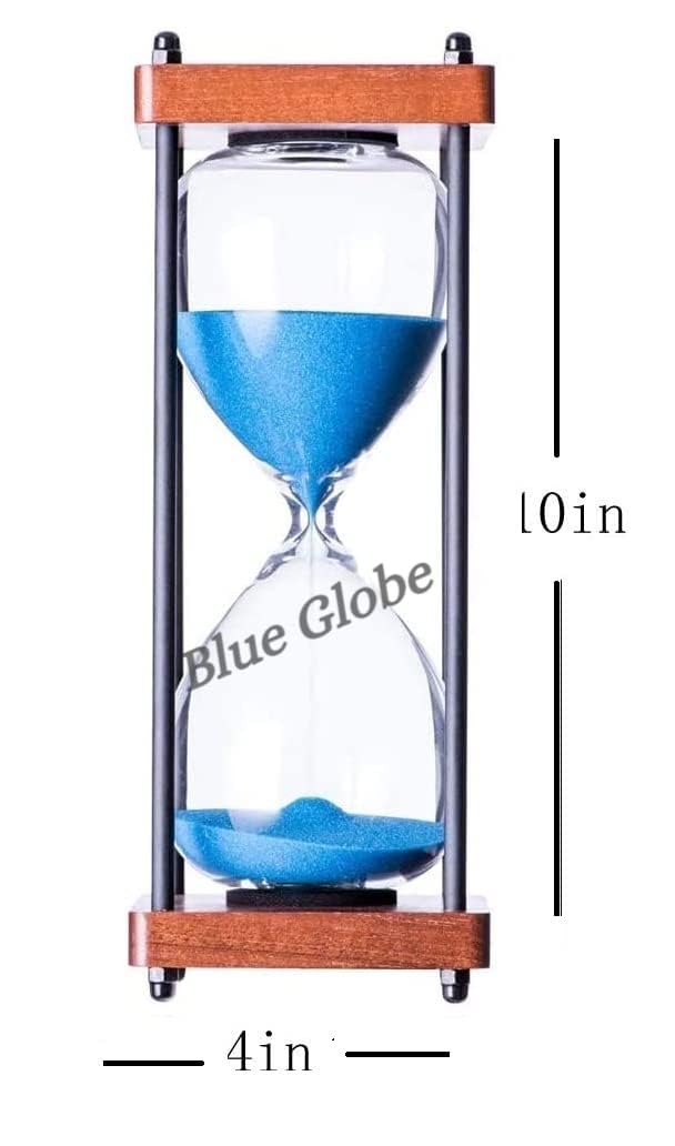 10 inch Beautiful Wooden Base Sand Timer with Blue Sand Nautical Handmade Hourglass 60 Min Approx Unique Sand Watch Best for Dining Room Study Room Kitchen Yoga Working Decorative Item - Image 2
