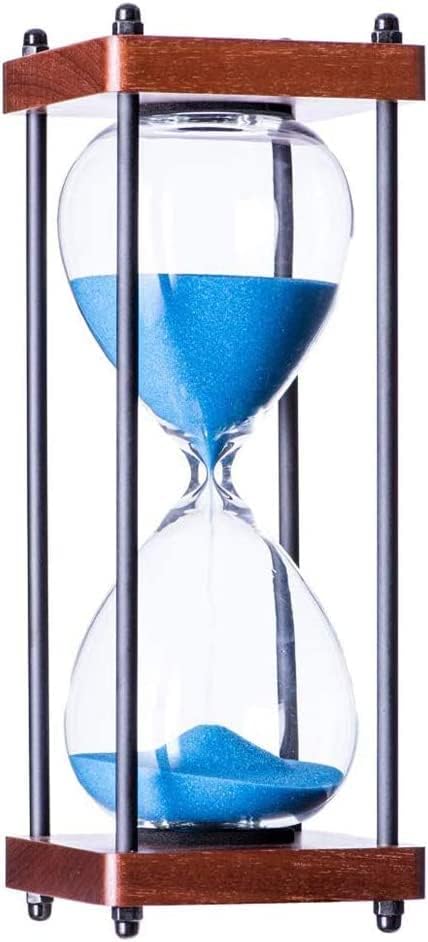 10 inch Beautiful Wooden Base Sand Timer with Blue Sand Nautical Handmade Hourglass 60 Min Approx Unique Sand Watch Best for Dining Room Study Room Kitchen Yoga Working Decorative Item - Image 1