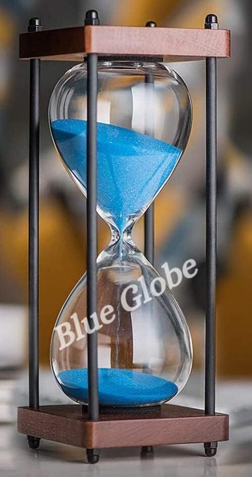10 inch Beautiful Wooden Base Sand Timer with Blue Sand Nautical Handmade Hourglass 60 Min Approx Unique Sand Watch Best for Dining Room Study Room Kitchen Yoga Working Decorative Item - Image 3