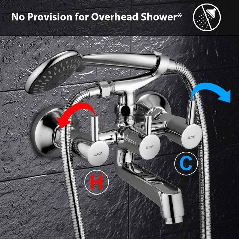 ALTON GRC3795 Brass Wall Mixer With Crutch 5Function Hand Shower With 15 Meter Flexible Tube Chrome - Image 2