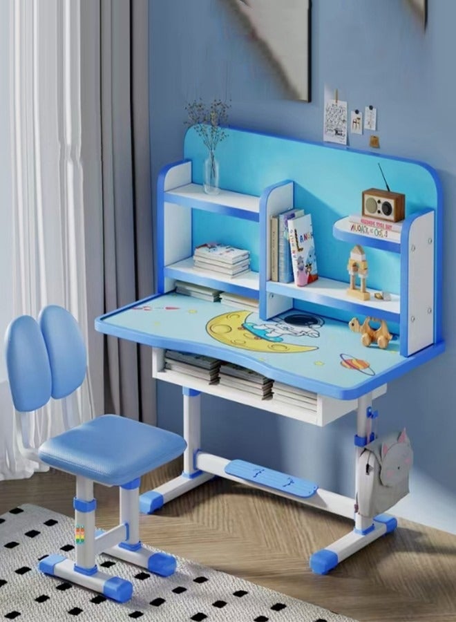 Generic Adjustable Height Children Kids Study Desk and Chair Set,Multifunctional School Student Writing Desk Study Table and Chair Set with Storage Drawer, Sturdy Reading Chair Desk  - Image 1