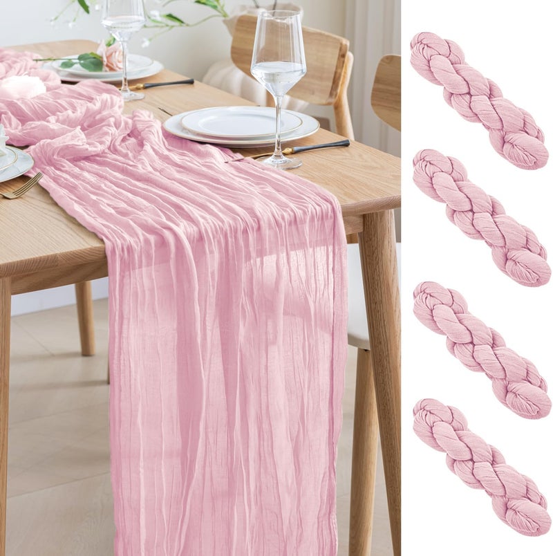 aseem 4pcs Cheesecloth Table Runner 120 Inches Blushing Pink Boho Gauze Cheese Cloth Runner 10FT Rustic Sheer Table Runners for Summer Wedding Baby Shower Holiday Party Decoration - Image 1