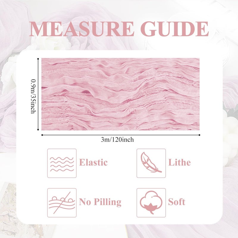 aseem 4pcs Cheesecloth Table Runner 120 Inches Blushing Pink Boho Gauze Cheese Cloth Runner 10FT Rustic Sheer Table Runners for Summer Wedding Baby Shower Holiday Party Decoration - Image 2