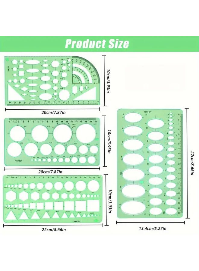 4 Pcs Multi Purpose Architectural PETG Drawing Template Durable Flexible Geometric Stencil - Image 3