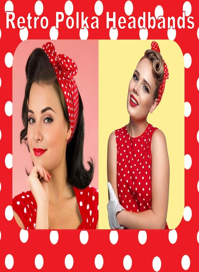 Huachi رباط رأس هيواتشي مزخرف بنقاط حمراء وبيضاء مع قوس، عصابة شعر عتيقة بسلك، إكسسوارات شعر عريضة للنساء والفتيات من طراز الخمسينات - Image 5