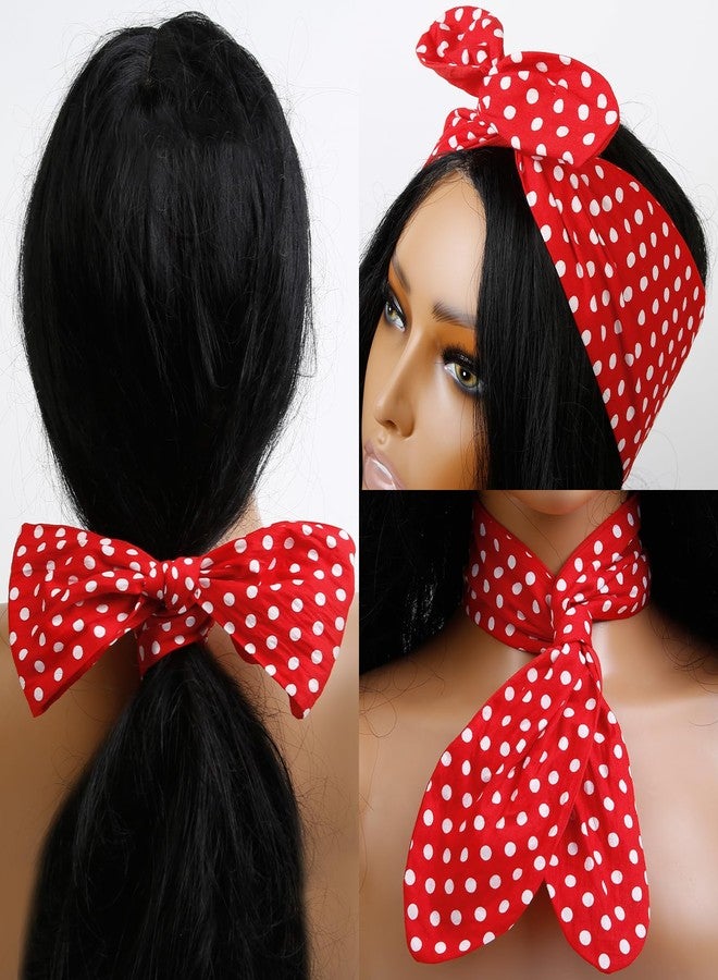 Huachi رباط رأس هيواتشي مزخرف بنقاط حمراء وبيضاء مع قوس، عصابة شعر عتيقة بسلك، إكسسوارات شعر عريضة للنساء والفتيات من طراز الخمسينات - Image 4