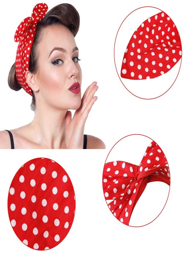 Huachi رباط رأس هيواتشي مزخرف بنقاط حمراء وبيضاء مع قوس، عصابة شعر عتيقة بسلك، إكسسوارات شعر عريضة للنساء والفتيات من طراز الخمسينات - Image 3