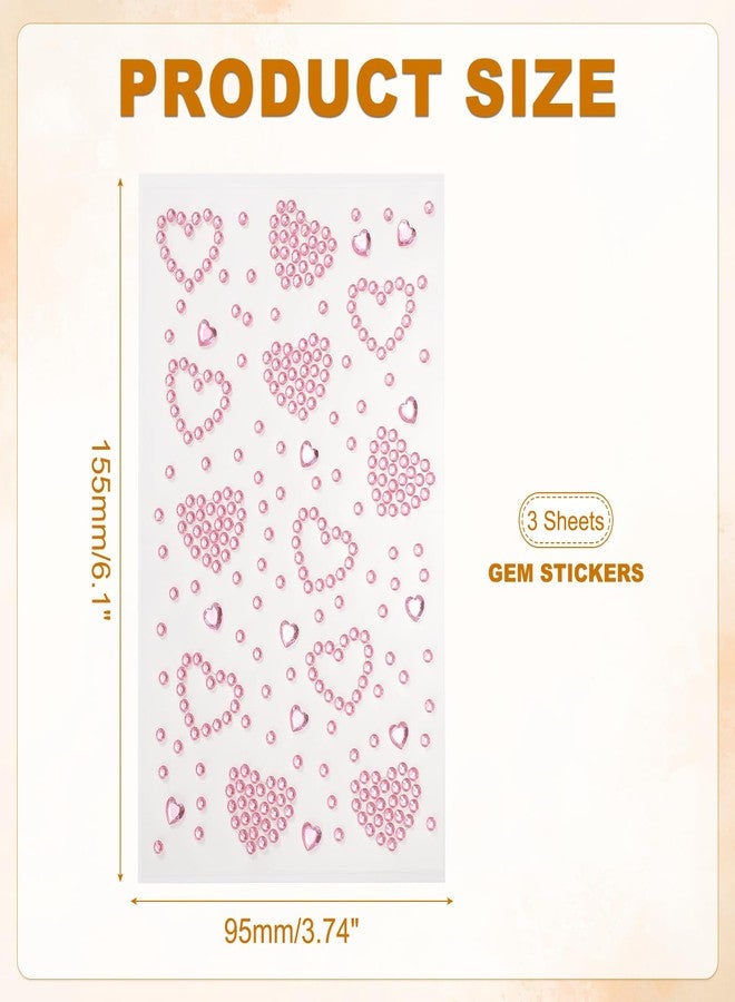 PATIKIL 3Sheets Heart Face Gems, Self Adhesive Hair Gems Stickers Face Stickers for Women Eye Hair Body Festival Makeup Rave Accessories, Pink - Image 2