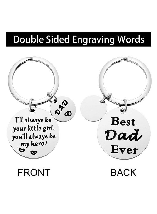 Qibote Father's Day Gifts, Dad Birthday Gifts From Daughter, Double Side I'Ll Always Be Your Little Girl, You Will Always Be My Hero, Best Dad Ever Keychain For Valentine's Day Gifts, Silver, Small - Image 2