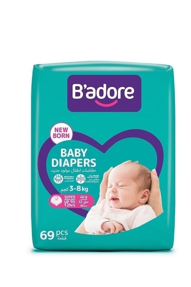 b'adore Baby Diapers New Born, 3-8 Kg, Super absorbent upto 12hrs - Image 1