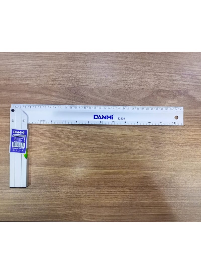 دانمي مسطرة زاوية DANMI من سبائك الألومنيوم 35 سم مع ميزان فقاعي وتدرج متري وبوصة — موديل 182635 - Image 1