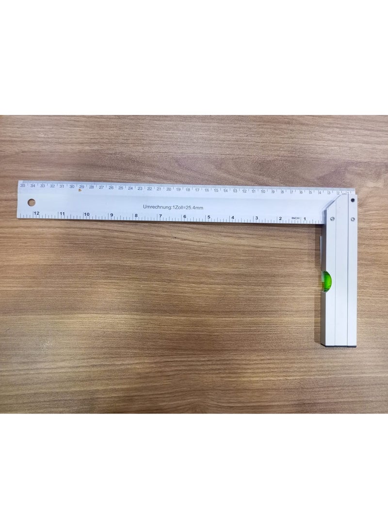 دانمي مسطرة زاوية DANMI من سبائك الألومنيوم 35 سم مع ميزان فقاعي وتدرج متري وبوصة — موديل 182635 - Image 2