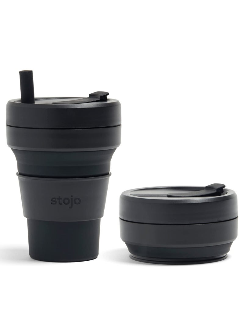 Stojo Collapsible Travel Cup With Straw 16oz / 470ml - Reusable To-Go Pocket Size Silicone Bottle for Hot and Cold Drinks - Perfect for Camping & Hiking - Microwave & Dishwasher Safe  - Image 3
