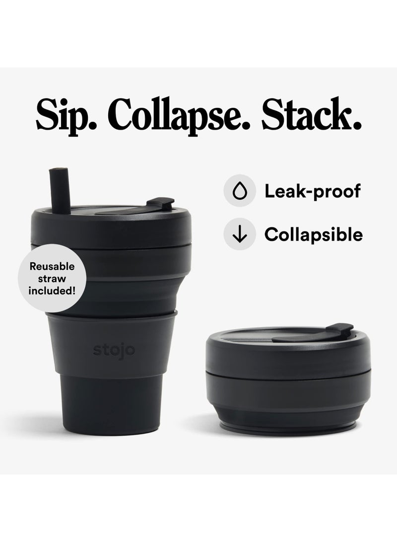 Stojo Collapsible Travel Cup With Straw 16oz / 470ml - Reusable To-Go Pocket Size Silicone Bottle for Hot and Cold Drinks - Perfect for Camping & Hiking - Microwave & Dishwasher Safe  - Image 4