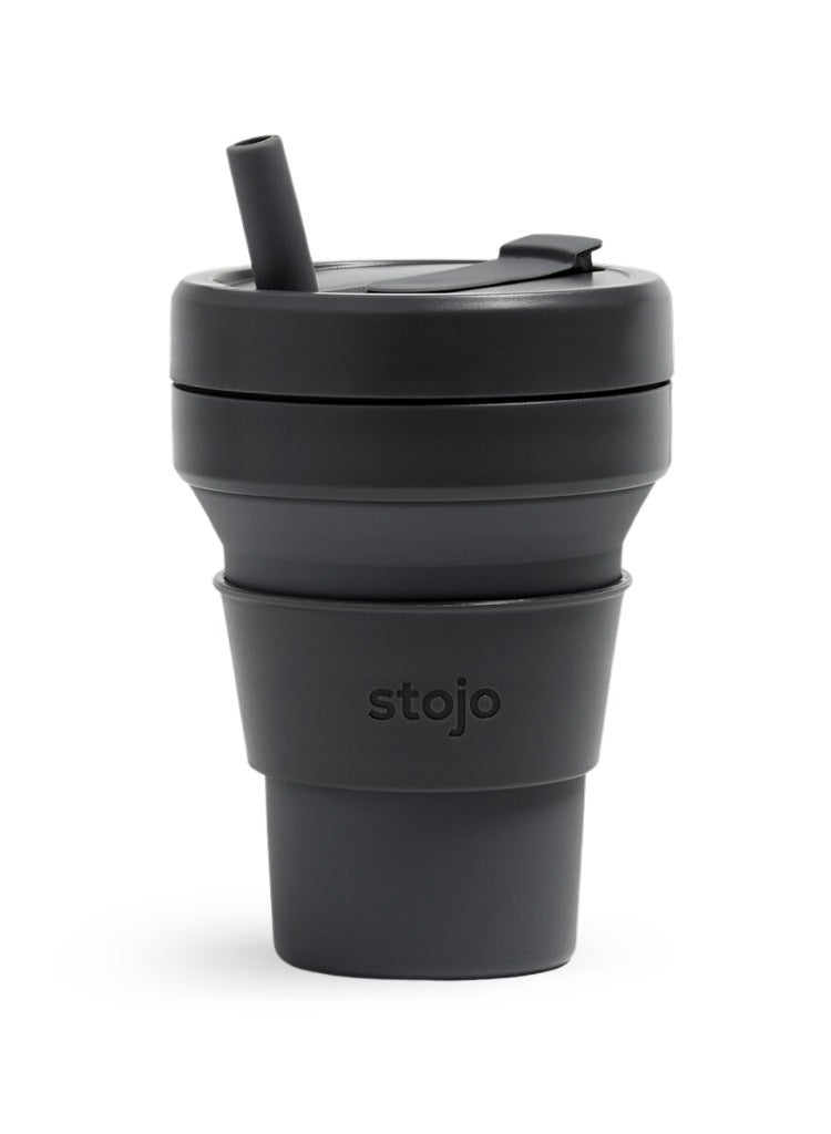 Stojo Collapsible Travel Cup With Straw 16oz / 470ml - Reusable To-Go Pocket Size Silicone Bottle for Hot and Cold Drinks - Perfect for Camping & Hiking - Microwave & Dishwasher Safe  - Image 1