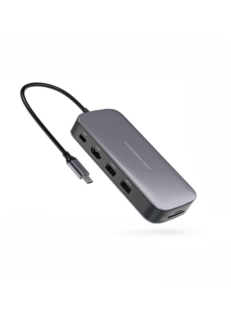 Powerology - 512GB USB-C Hub & SSD Drive All-in-one Connectivity & Storage, 5Gbps High Speed Data, USB-C PD 100W Charging, 625MB/s Write Speed & 625MB/s Read Speed - Grey - Image 1