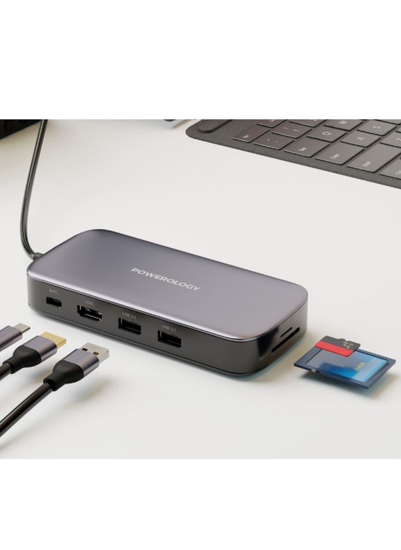 Powerology - 512GB USB-C Hub & SSD Drive All-in-one Connectivity & Storage, 5Gbps High Speed Data, USB-C PD 100W Charging, 625MB/s Write Speed & 625MB/s Read Speed - Grey - Image 1