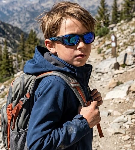 NULOOQ Kids Baseball Polarized Sunglasses – Unbreakable Flexible Youth Sports Sunglasses for Boys Girls Age 4-12 (Matte Black Frame/Blue Mirrored Lens) - Image 2