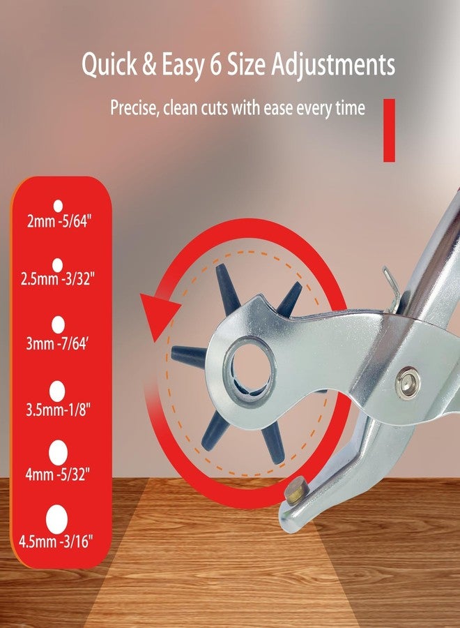 Adorox Heavy Duty Belt Hole Puncher for Leather - 6 Size Revolving Leather Hole Punch Tool with Ruler & Deburring File, Perfect for Belts, Straps, DIY Leathercraft, and Repair - Image 3