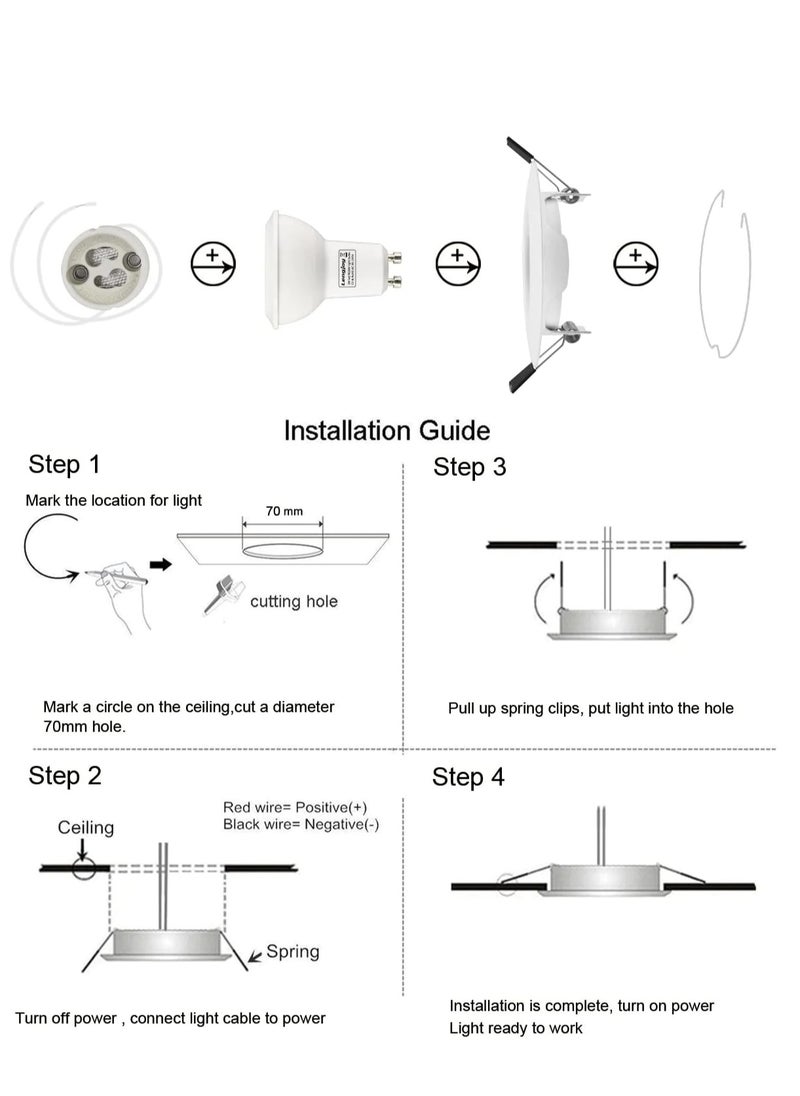 Comely - Set of 6 RGB Adjustable Recessed LED Spotlights with Color Changing,  White Round Metal Recessed Ceiling Light - Image 1