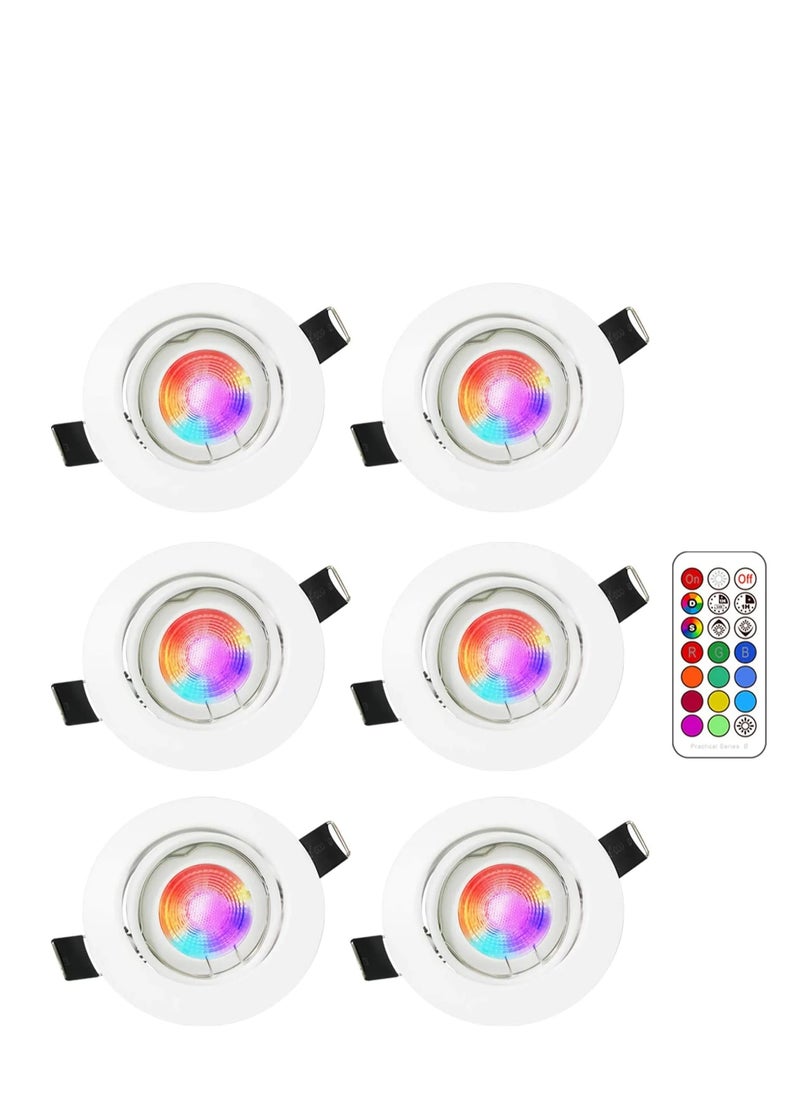 Comely Set of 6 RGB Adjustable Recessed LED Spotlights with Color Changing,  White Round Metal Recessed Ceiling Light  - Image 2